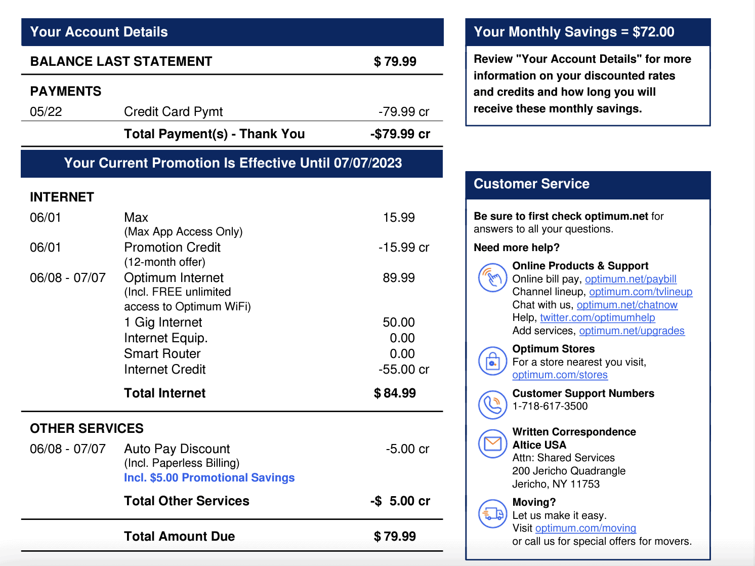 As you can see, my monthly bill from Optimum contained few surprise fees.