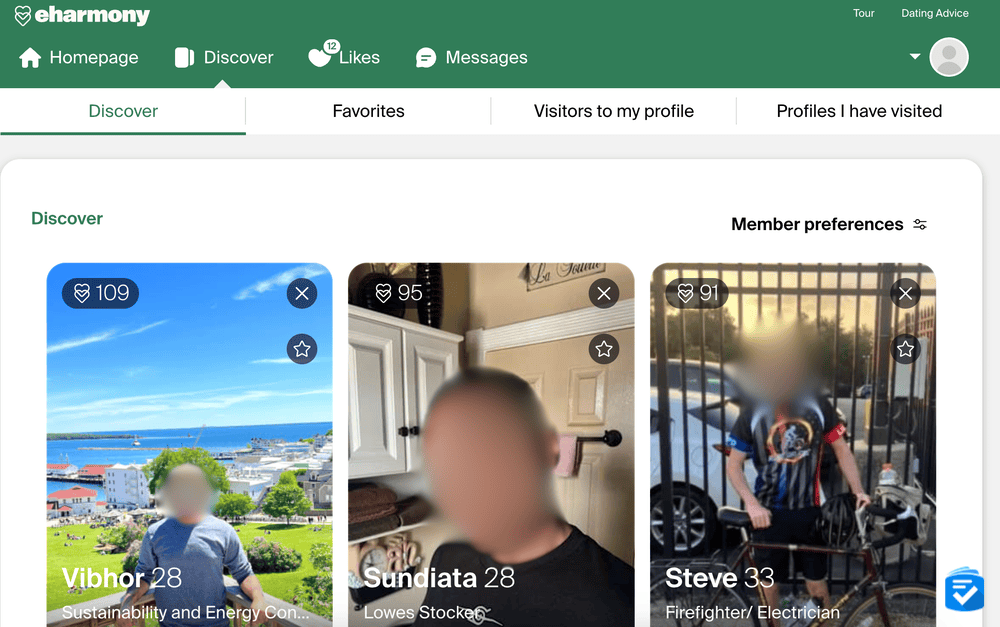 On the Discover page, you can view a variety of potential matches.