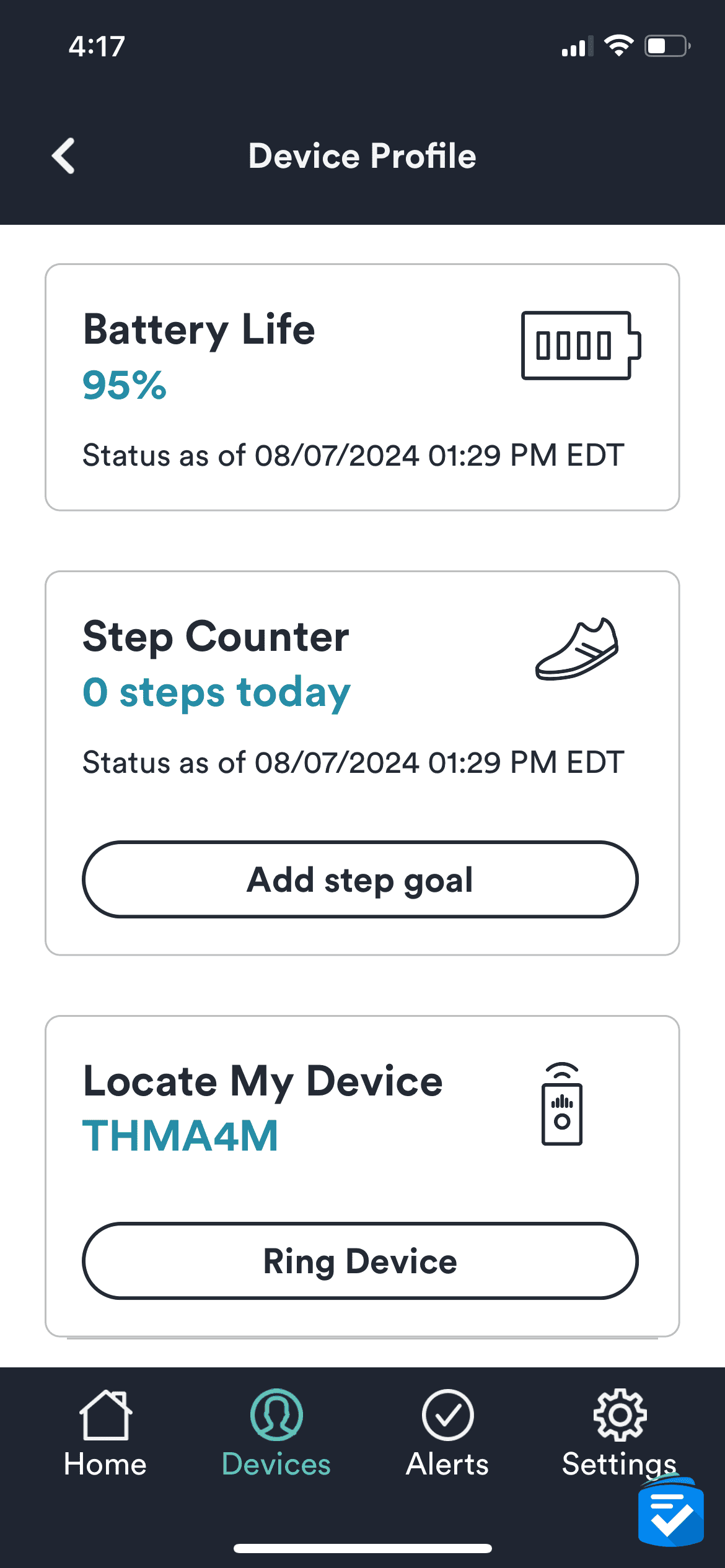 Through the Bay Alarm Medical app, loved ones can track the device's battery life and receive notifications when a user triggers an emergency call.