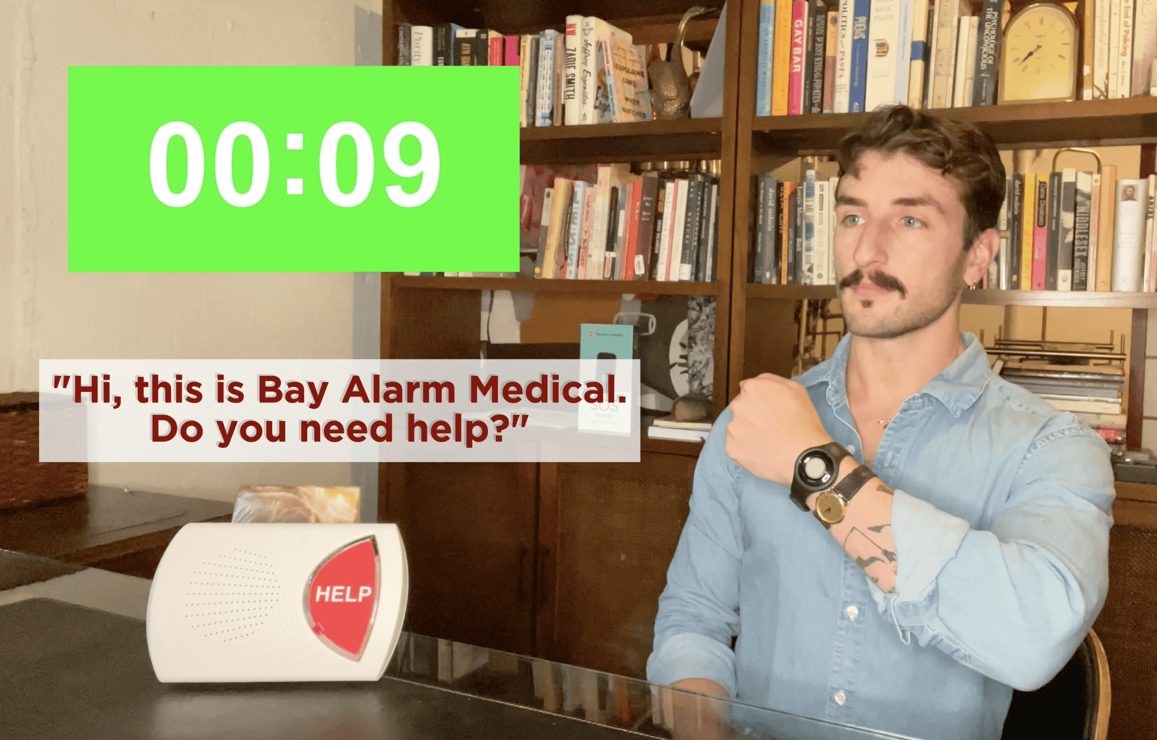 Our Managing Editor, Ryan Molloy, conducting a test call with the Bay Alarm Medical SOS Home.