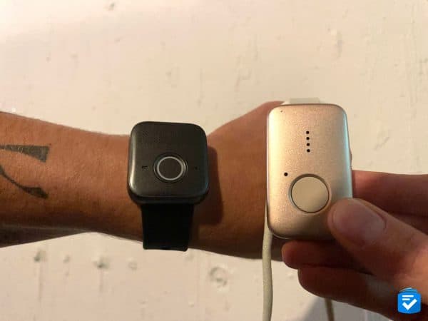 The MGMini Lite (left) and the MGMini (right) have nearly identical features; however, the MGMini Lite is worn as a bracelet.