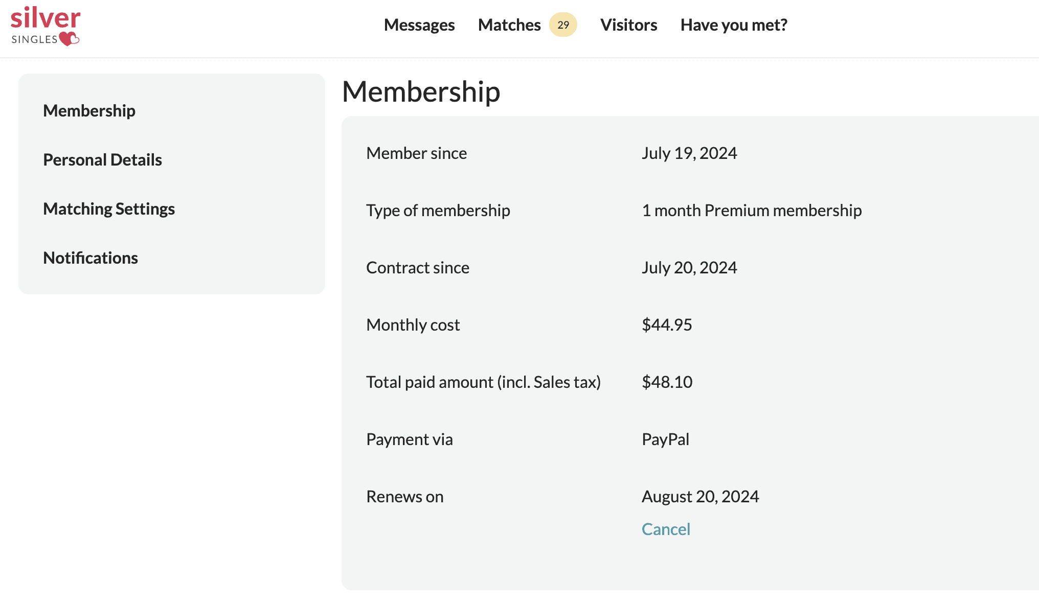 After signing up for a Premium Light membership, I was charged $44.95 for one month of service.