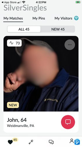 The SilverSingles app looks similar to other popular apps like Tinder.