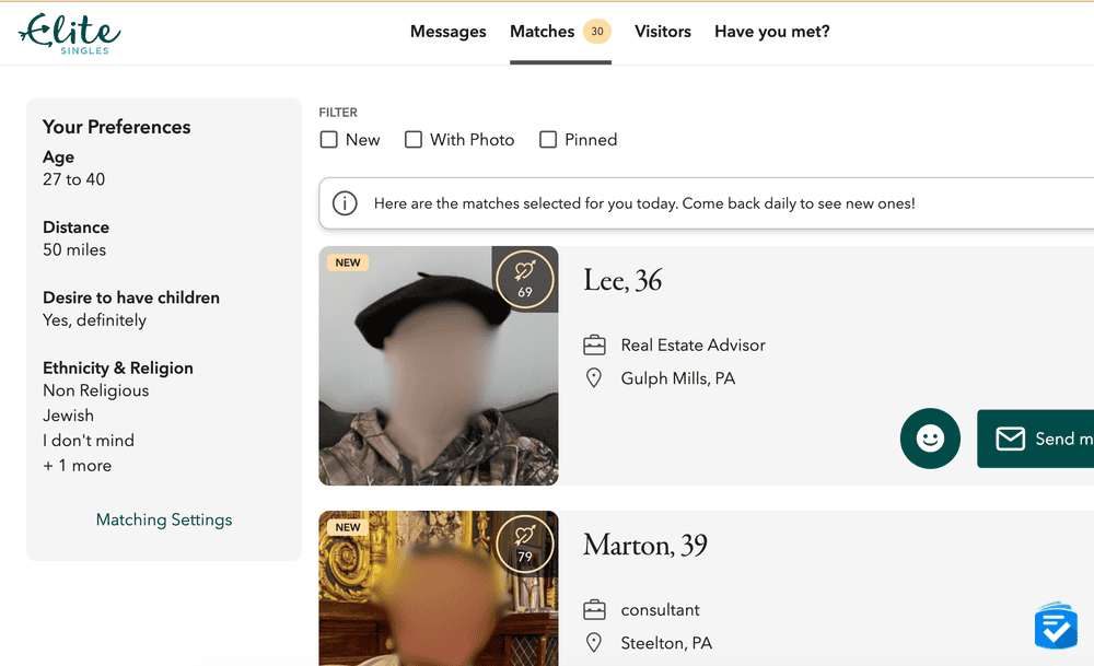 As you can see, the EliteSingles interface is nearly identical to that of SilverSingles.