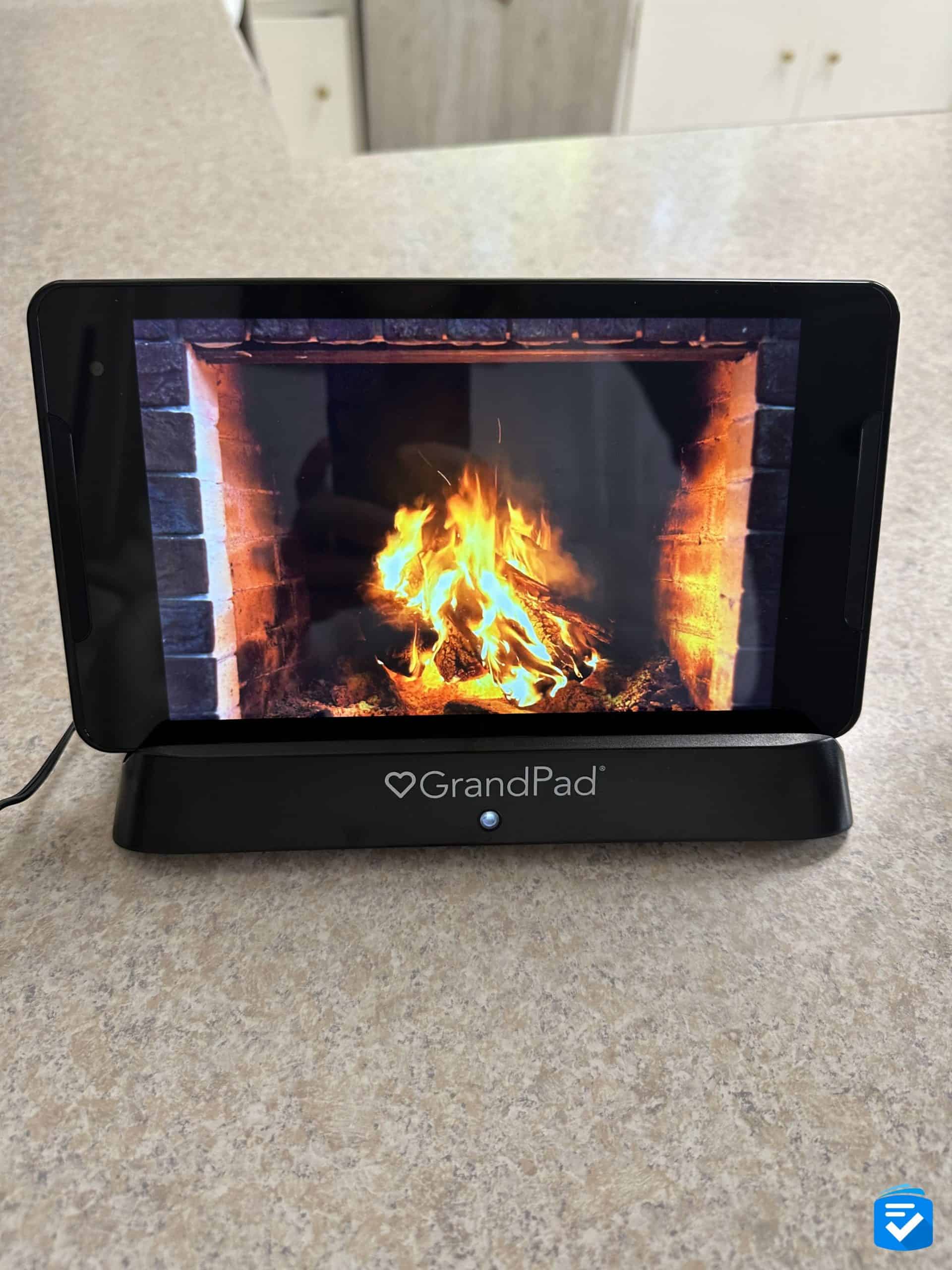 To get into the spirit of the season, we set our GrandPad's screensaver to a video of a fireplace.